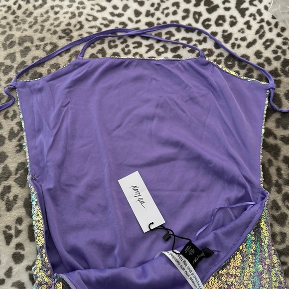 Nasty Gal Ruffle Hem Sequin Cami Mini Dress in Purple Size 2 - Picture 6 of 17